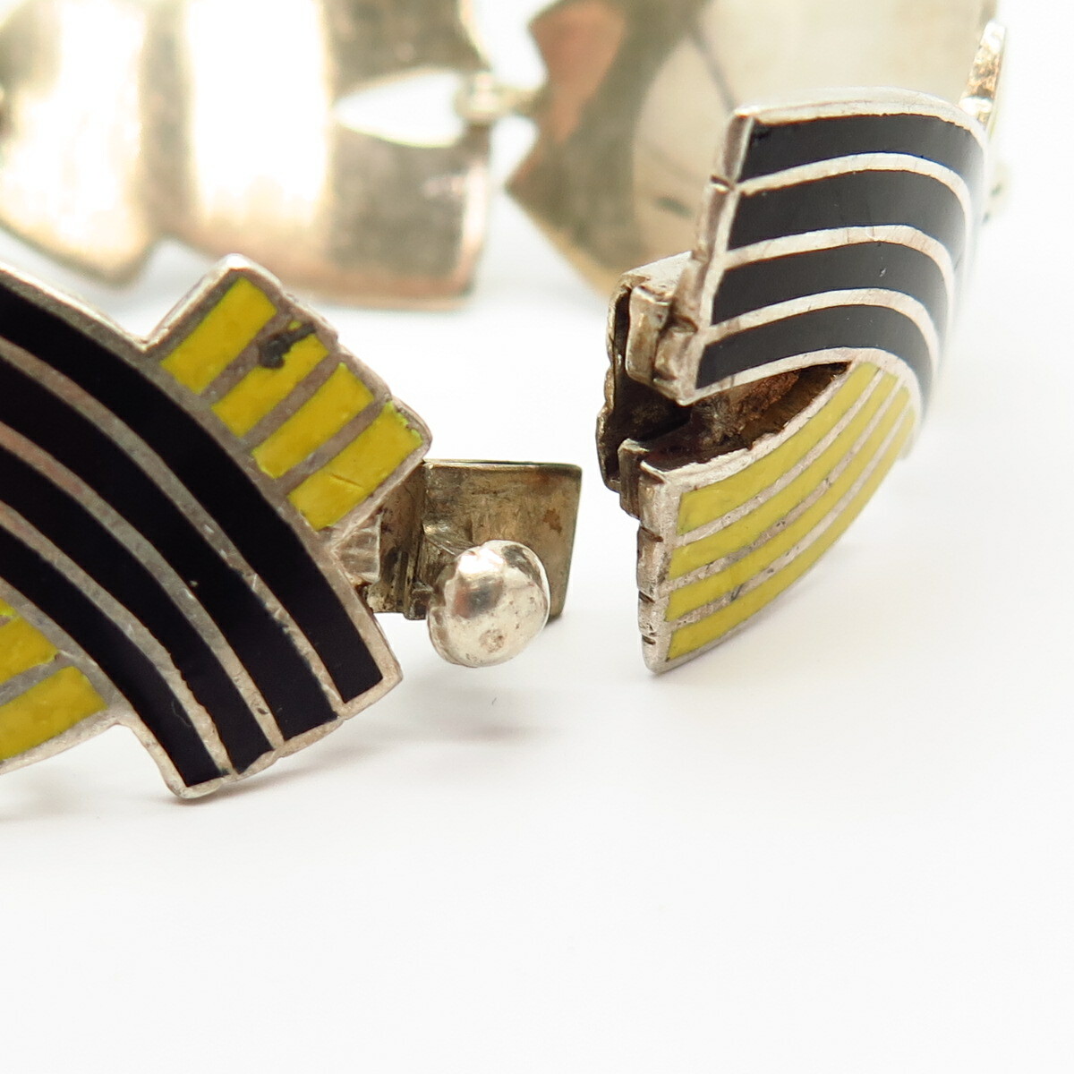 925 Sterling Silver Vintage Mexico Enamel Ribbon Design Link
