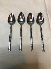 Lot 4 Exotic Bamboo Stainless Teaspoons Korea 6" Sunshine Products TIKI