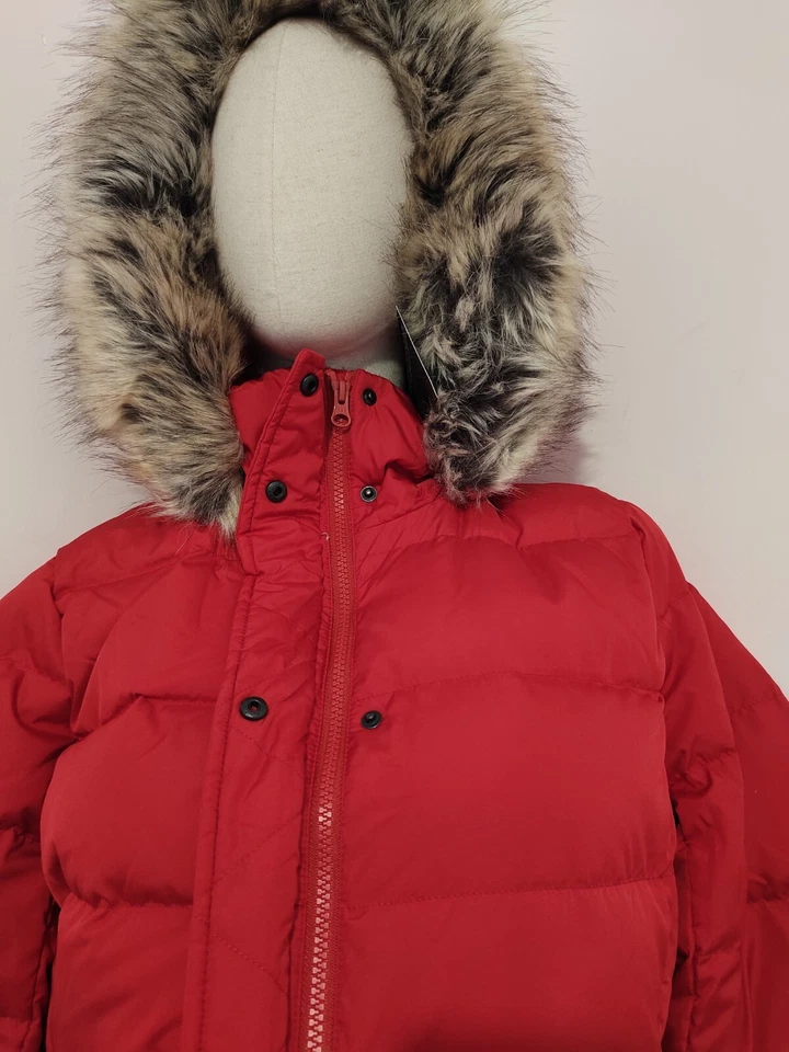 Lands' End faux fur DOWN winter coat two way zipper detachable hoodie Red Jacket - Image 4 of 4