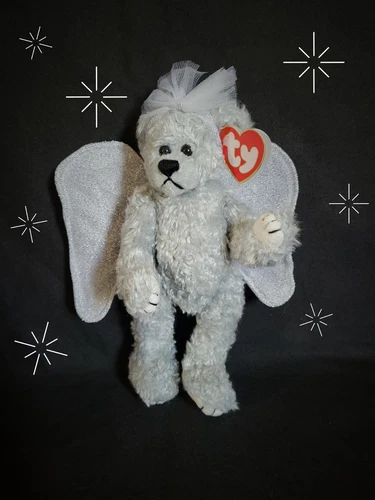 STERLING - Retired Ty Attic Treasures 8" Vintage Silver Angel Teddy Bear - NEW