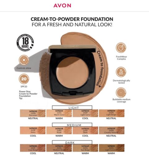 Avon Power Stay Cream to Powder Foundation Compact SPF20 9g |230N CREAMY NATURAL - Picture 12 of 17