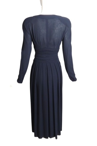 CHANEL BOUTIQUE- 1980s Navy Pleated Chiffon Dress, Size 12 - Picture 4 of 7