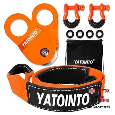 Off Road Recovery Kit 10 Ton D Ring Shackles+Snatch Block+Tree Saver Strap