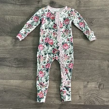 SweetHoney Pink and Green Roses Floral Ruffle 18m Layette