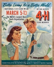 1949 Better Living for Better World 4-H Poster USDA Farm Youth Vintage Original