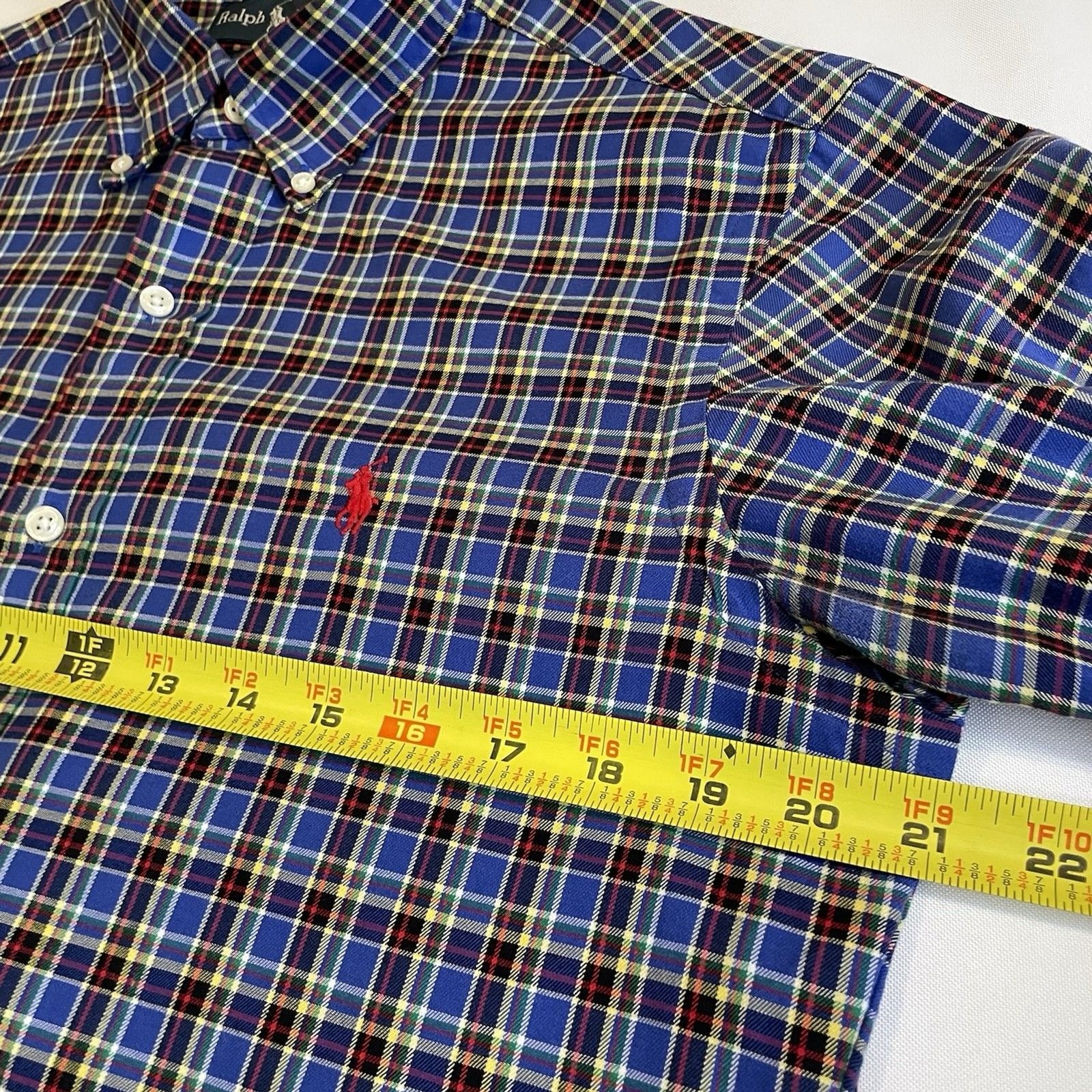 Ralph Lauren Mens Shirt Tattersall Plaid Blue/Red/Yellow Button Long Sleeve-S image 5