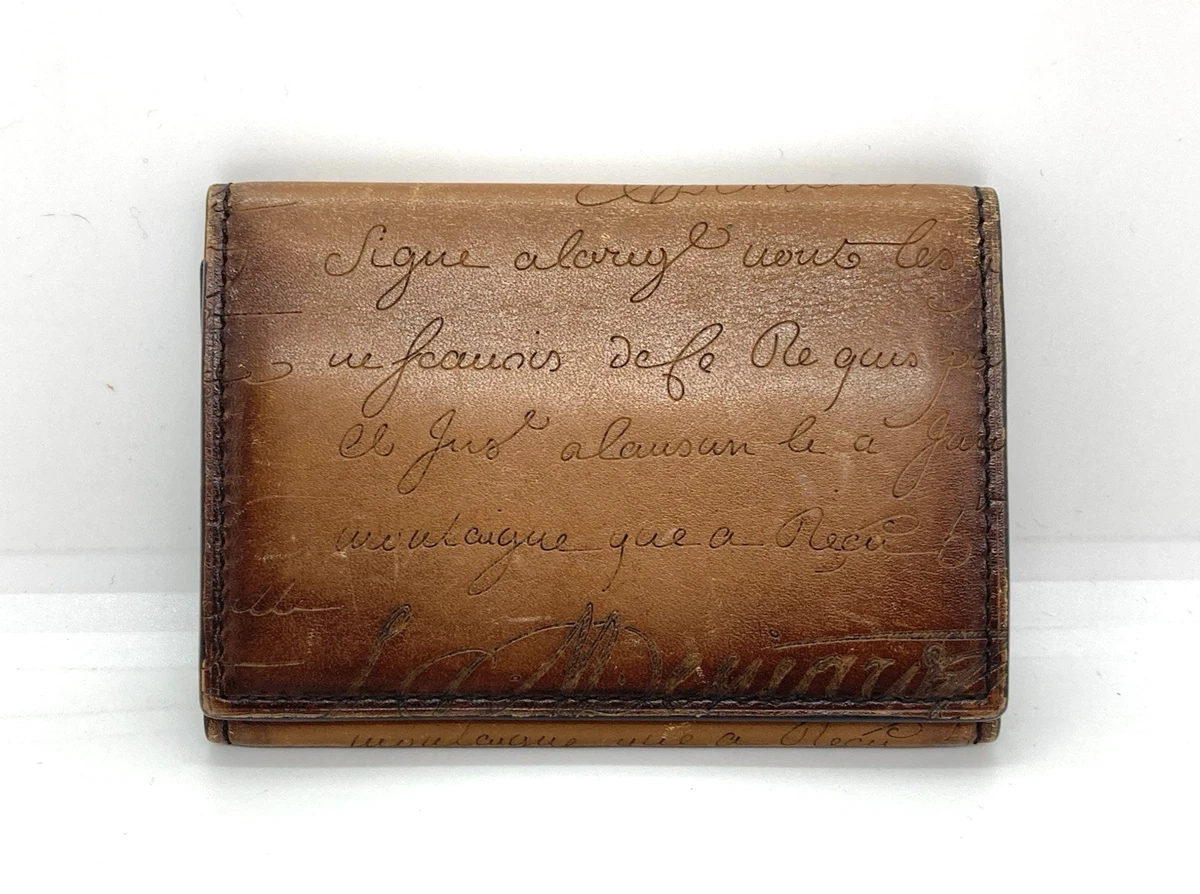 USED Berluti Calligraphy Leather Card Case Pass Case Brown Men