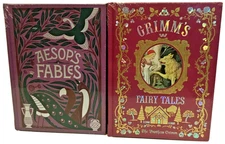 ❤️SET OF 2 AESOP'S FABLES and GRIMM'S FAIRY TALES Leather Bound Collectible NEW