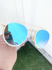 New Ray Ban Round Double Bridge RB3647-N 3647 White Blue Flash Lens Size 51/22