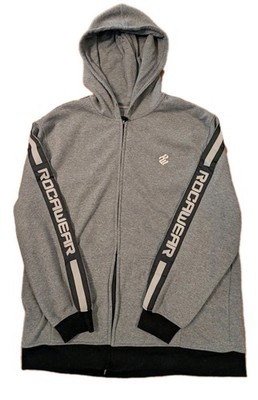 Y2K Rocawear Full Zip Hoodie Mens 3XL Gray Logo Tape Sleeves Streetwear