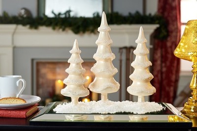 VALERIE PARR HILL - Set of 3 Glass Trees with Beading Detail in Ivory Color