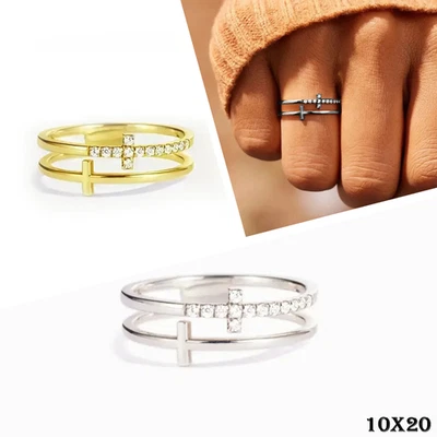 Damen Ring mit Kreuz und Zirkonia Gold Silber Schwarz Schmuck - Bild 1 von 4