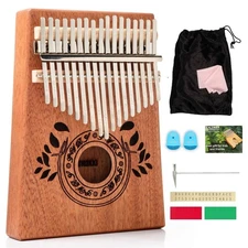 Kalimba 17 Keys Thumb Piano, Light Brown, Mahogany Wood Hand Piano