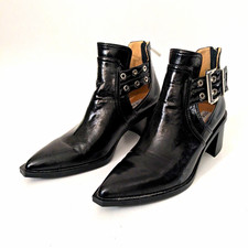 Steve Madden Women's Black Leather Pointed Toe Ankle Bootie Zip Buckle 9.5