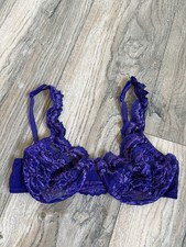 Frederick  s of Hollywood Purple Lace Underwire Bra 36B Sheer Floral Lingerie