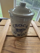 Vintage Art Pottery Stoneware "Crock O' Bull" Canister With Lid 6 " Tall Novelty