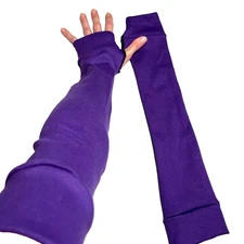 Long Arm Warmers Purple Cotton Gloves Armwarmers Knit Covers Thumb Holes Socks