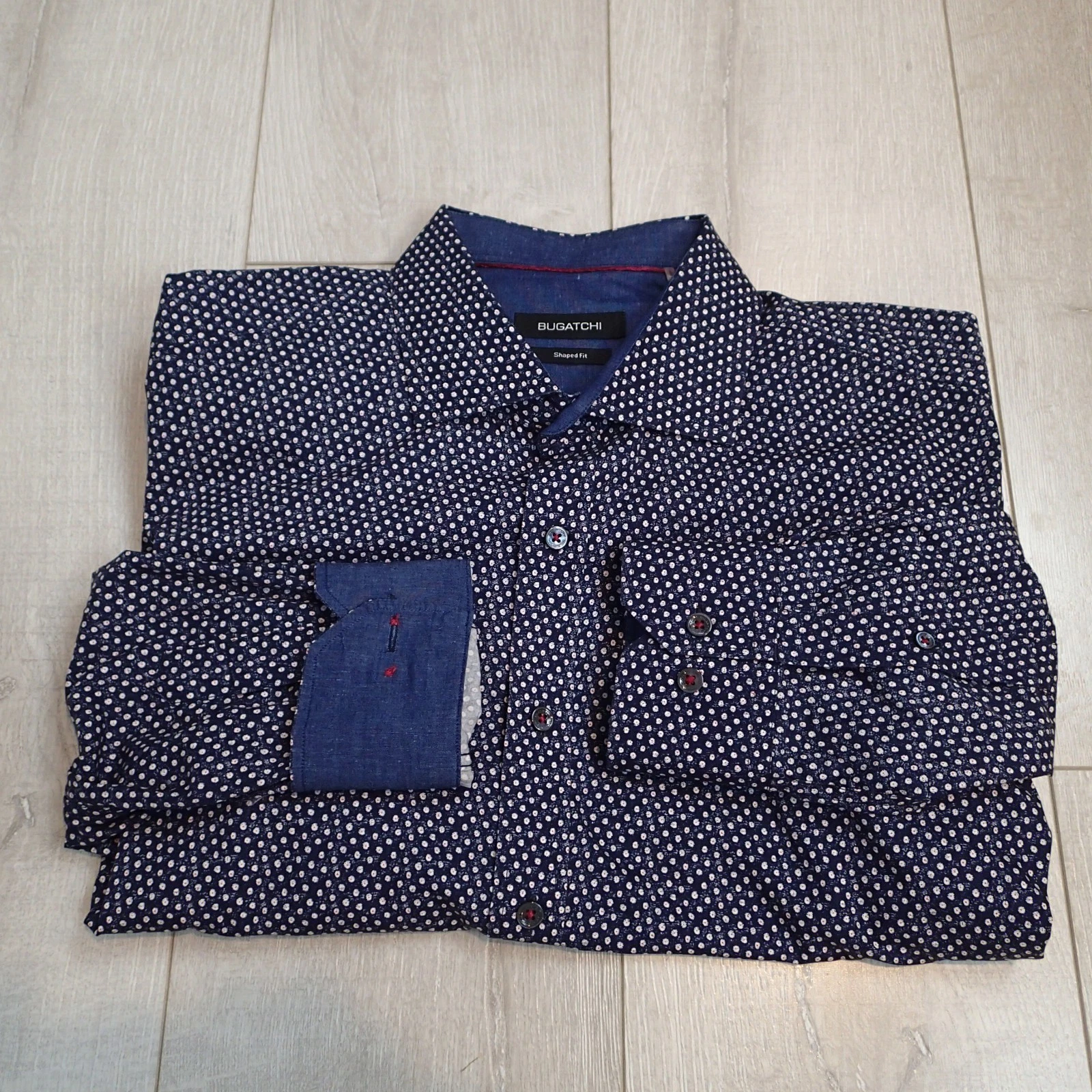 Bugatchi Uomo Mens Shirt nav blue sz xl (estimated) Shaped Fit Geometric Floral