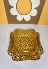 Vintage Daisy & Buttons Cigar Ashtray Square Yellow Amber Glass