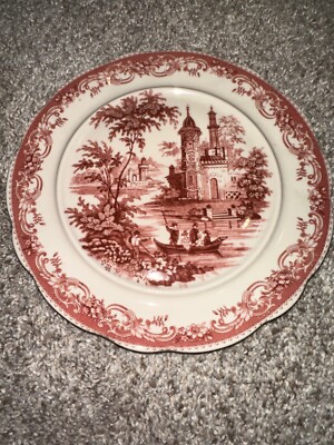 Double rampant lion crest red & white porcelain dish | eBay