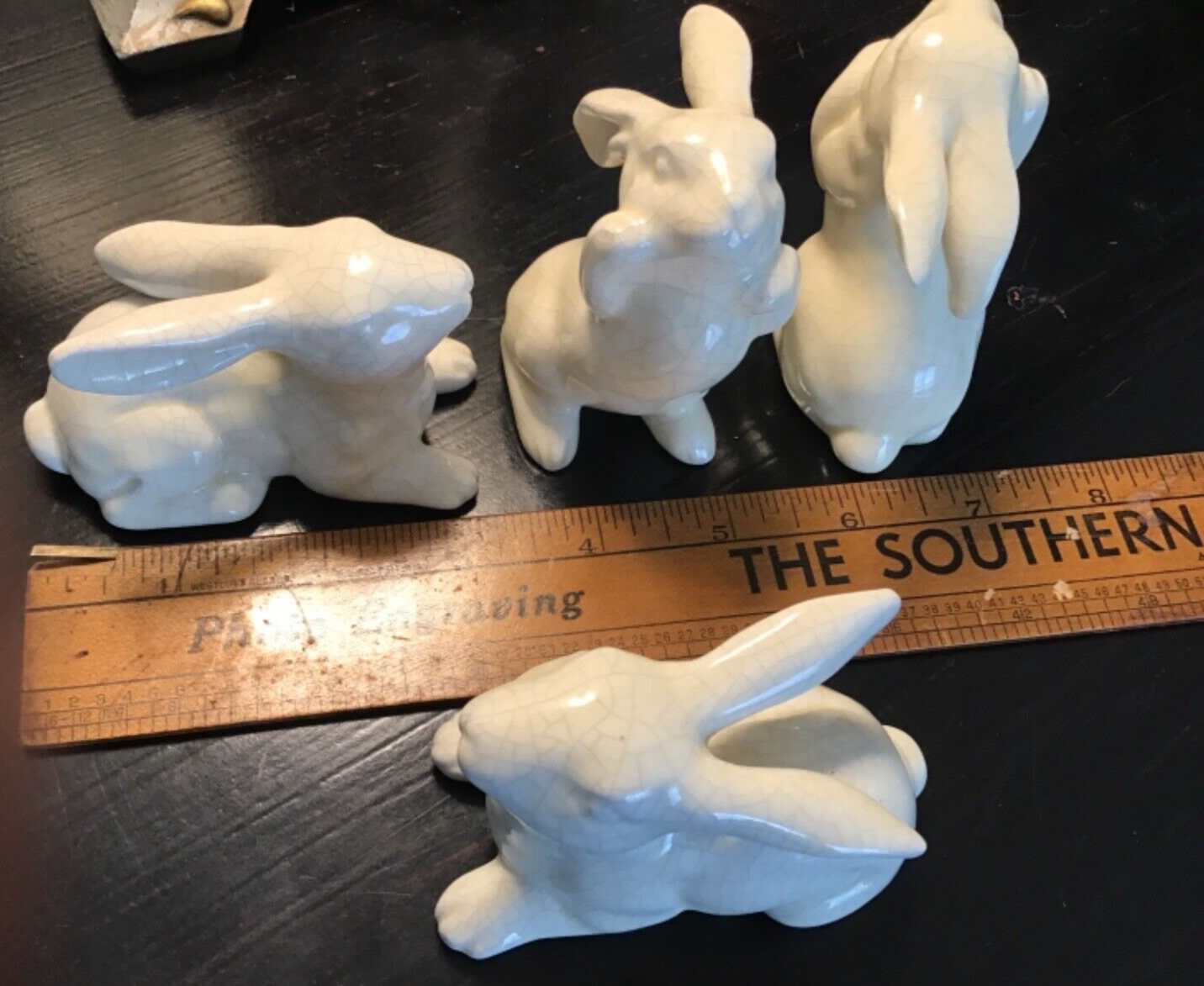Vintage small Ceramic Bunnies Lot 4 White Rabbits approx. 3”