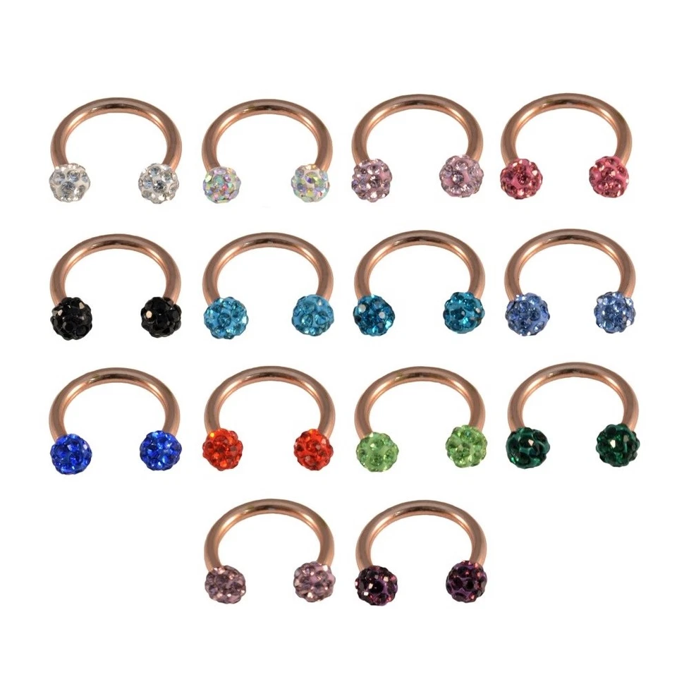 Horseshoe Bar Shamballa Crystal Circular Barbell Lip Nose Septum ROSE GOLD - Image 1 of 1