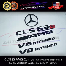 CLS63S AMG V8 BITURBO Rear Star Emblem Black Badge Combo Set for Mercedes W218