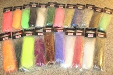 ANGEL HAIR Streamer Fly Material 2" x 8" Package 20 Colors FLY TYING MATERIALS