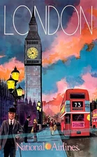 London England 1960 National Air Vintage Poster Print Retro Style Wall Art