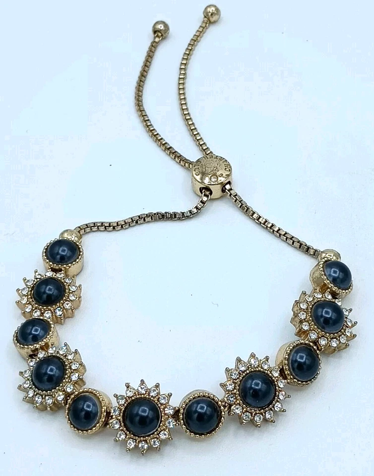 Pulsera Charter Club Imitación Ónix Flor Sol Cristal Tono Dorado Tirar Cordón Se Adapta a Todos Foto 2 de 4