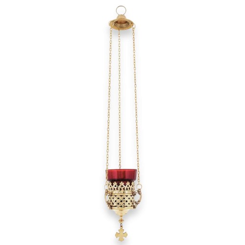 Hanging Vigil Oil Lamp - Brass Orthodox Lamp - FREE Gift - WIcks and Cork Floats - Picture 4 of 5