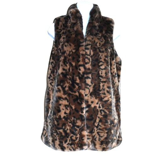Rachel Zoe Faux Fur Leopard Vest Size Small Brown Black Furry Sleeveless Coat