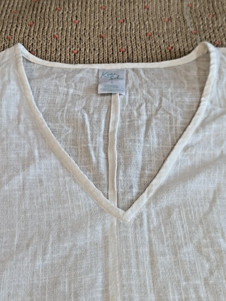 Encubrimiento de Natación Kona Sol Talla Pequeña Blanco con Rayas Negras Lagenlook Playa Boho Foto 3 de 4