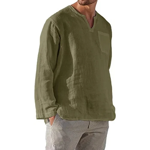 Men Casual Shirt Long Sleeve Cotton Linen Beach T Shirt Lightweight New EUR sz - Picture 18 of 37