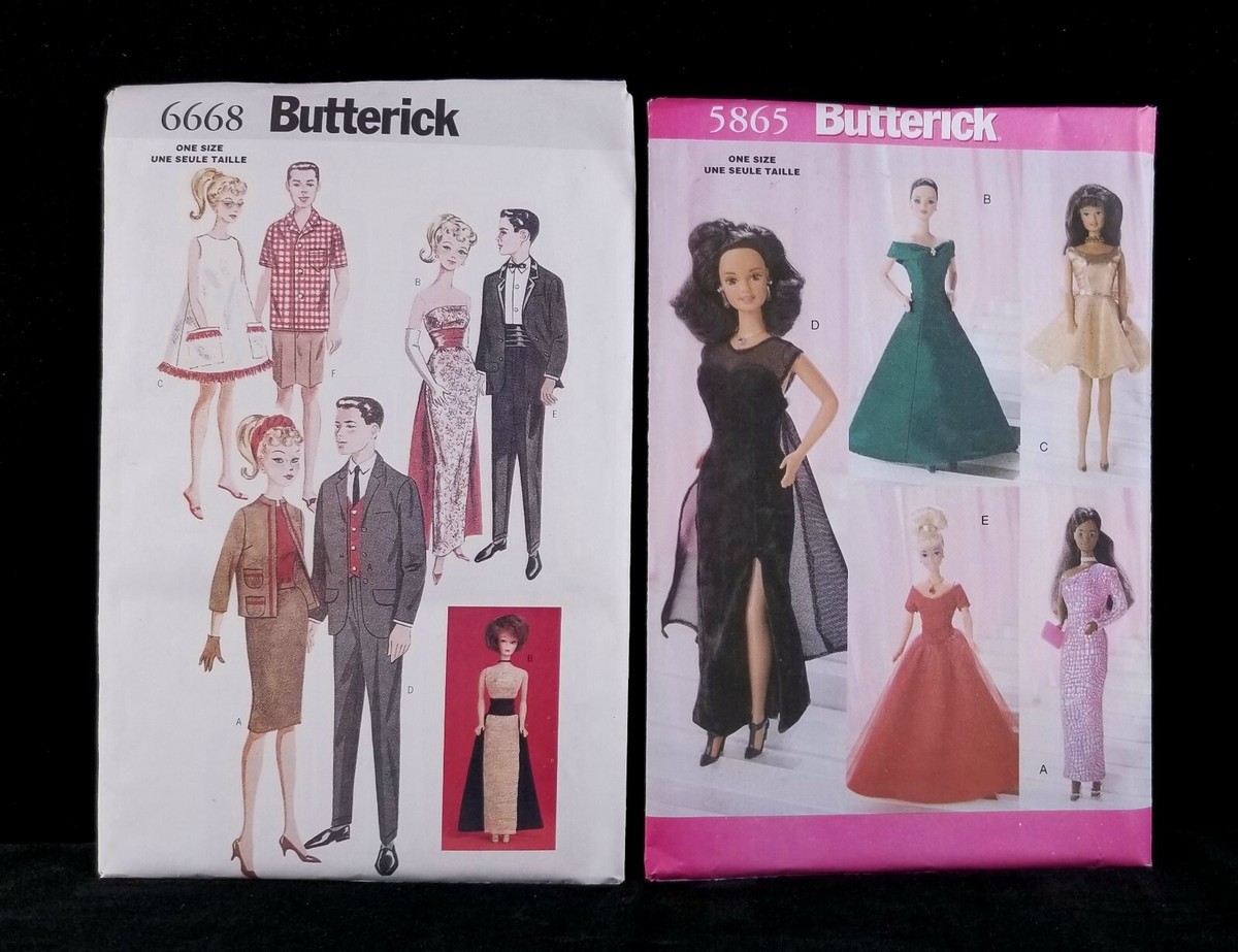 2 Retro Barbie & Ken Doll Clothing Patterns Butterick 5865 & 6668