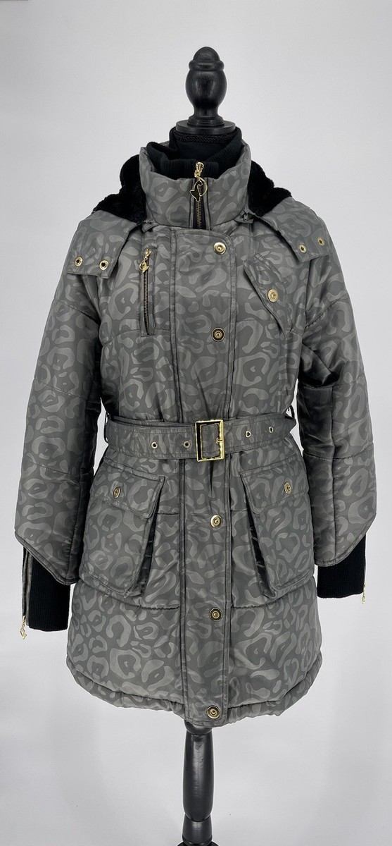 Vintage 2000s Y2K Baby Phat Coat Jacket Cheetah Print Grey