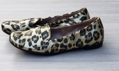 AGL Women Girls Leopard Print Leather Loafer Flats Shoes US 4 / EU 34