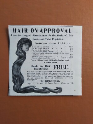 Antique 1900's - Hair on Approval - E. Burnham 1907 Print AD Advertisement