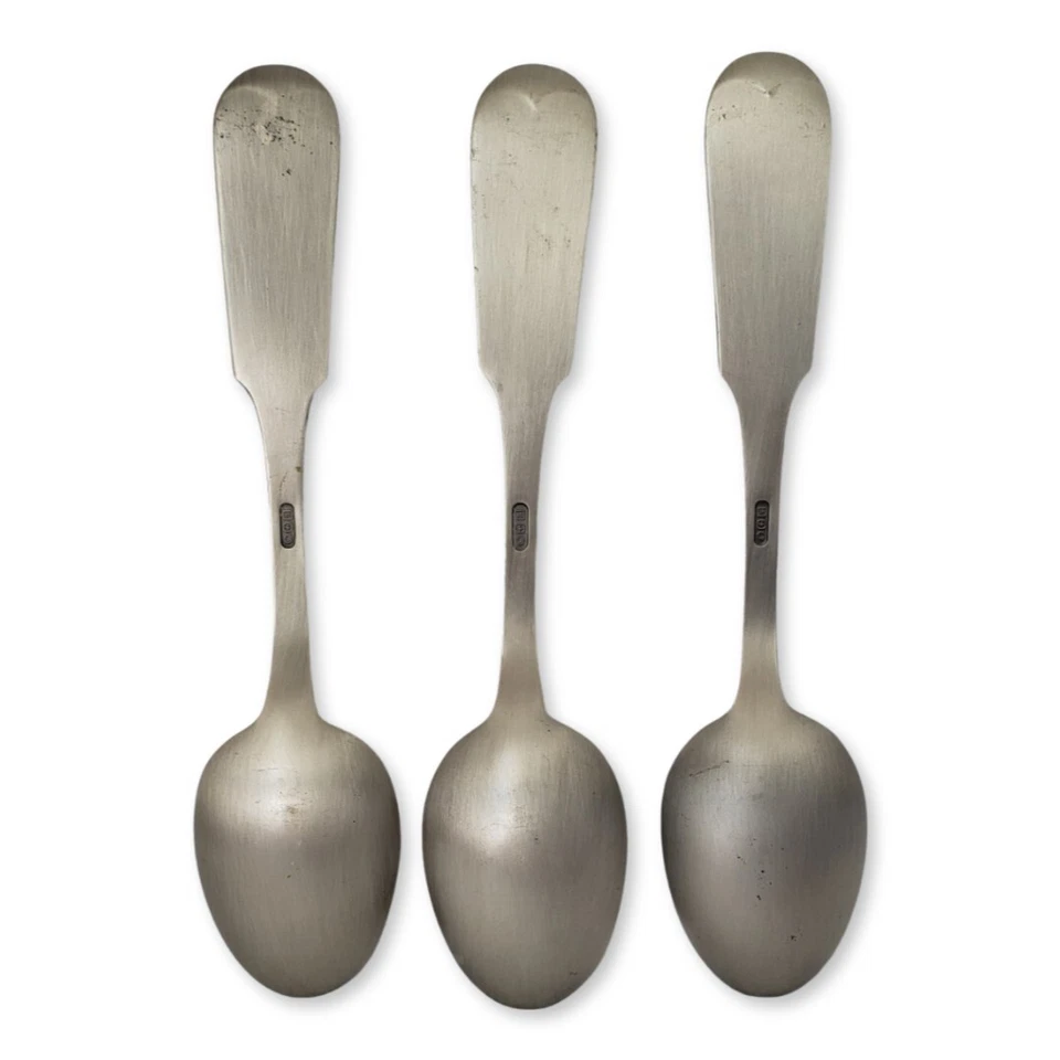 Franklin Mint Bicentennial Set 13 Sculpted Pewter Spoons & Wood Display Case - Image 4 of 4