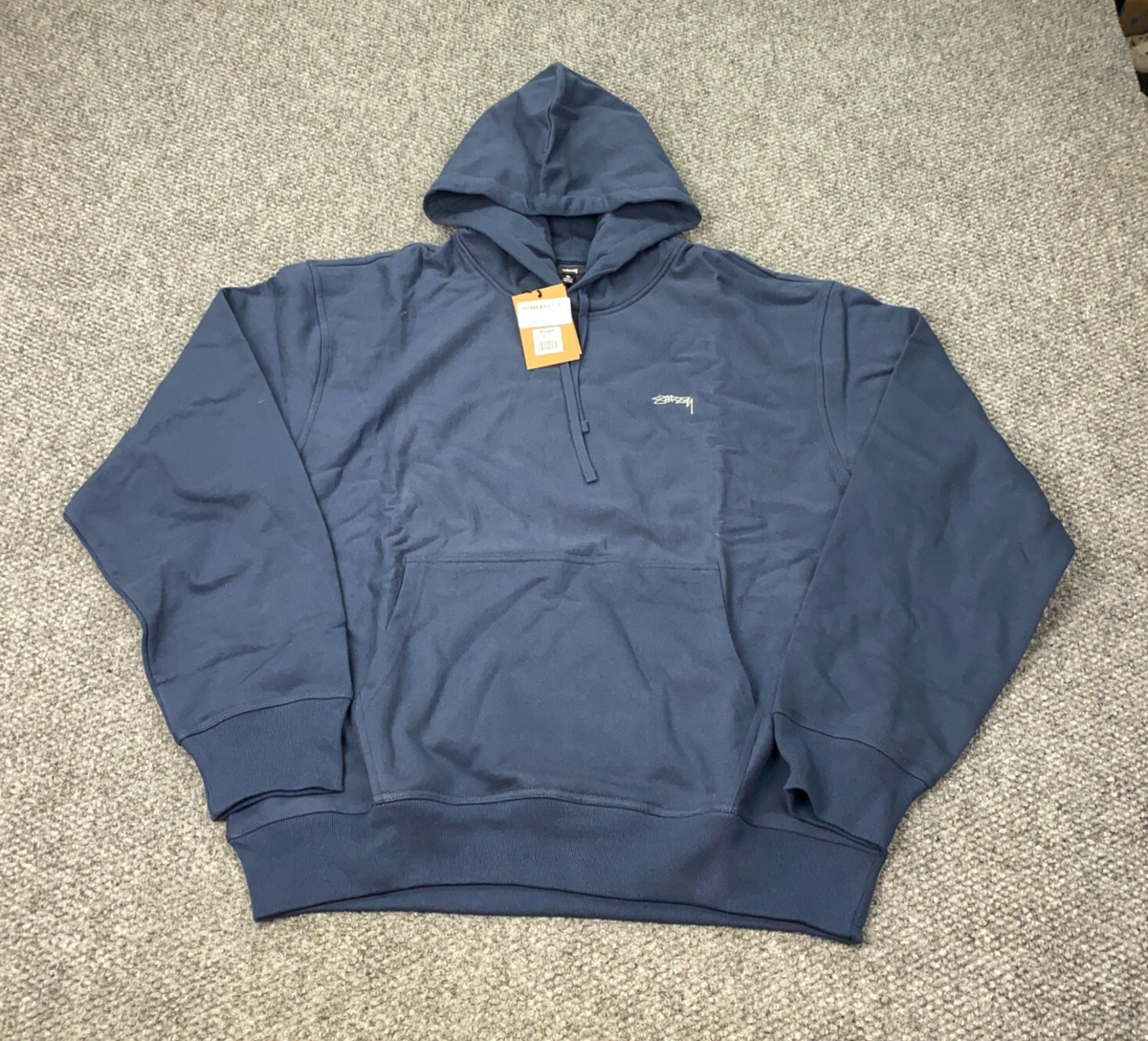 Stussy Stock Logo Hoodie Mens XL Navy Sweatshirt Embroidered NWT 