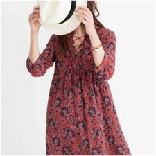 Madewell Women's Lace-Up Silk Paisley Print Dress Size XXS