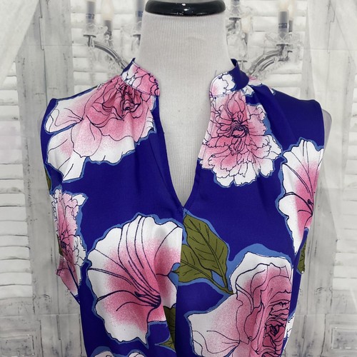 Natori Garden Large L Blossom Mandarin Dress Purple Pink Floral Sleeveless B27 - Picture 4 of 16