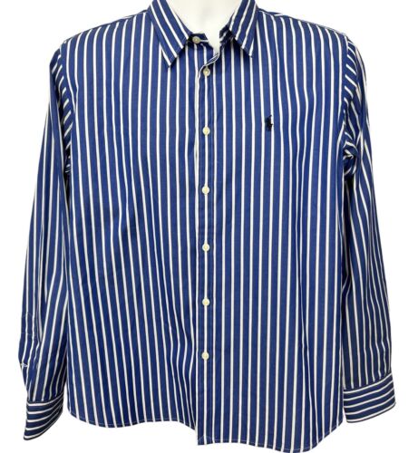 Ralph Lauren Sports Shirt XL Blue White Striped Slim Fit Long Sleeve Button Up - Imagen 1 de 17