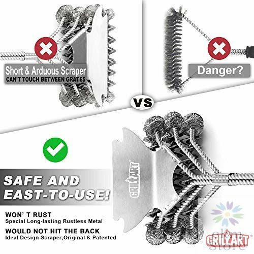 Grill Brush Bristle Free Safe BBQ Cleaning Brush Scraper 18" Stainless Steel - Picture 6 of 12