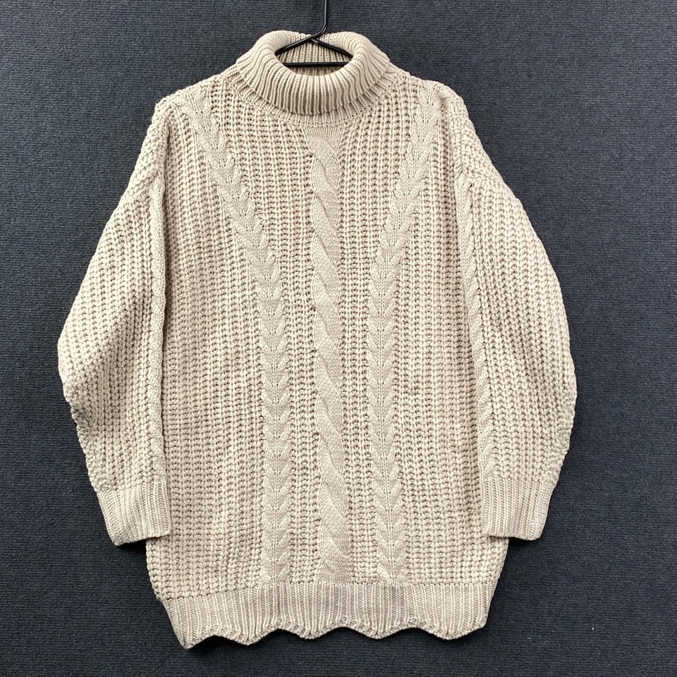 Ajoy Andra Womens Turtleneck Chunky Cable Knit Sweater Dress Beige Size S/M NWT