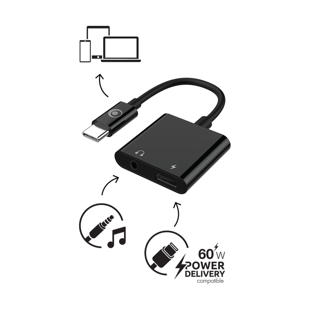 Adaptateur USB-C Audio Jack avec Charge Rapide PD 60W pour Smartphone - 2