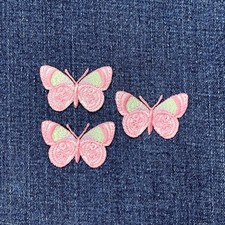 3-Pack Pink  Green Butterfly Applique Patch - Embroidered Insect Badge 1-5/8"