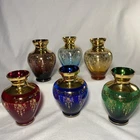 Set of  (6) Vintage Vecchia Murano Glass Vases with 24 KT Gold Trim - 5" Tall