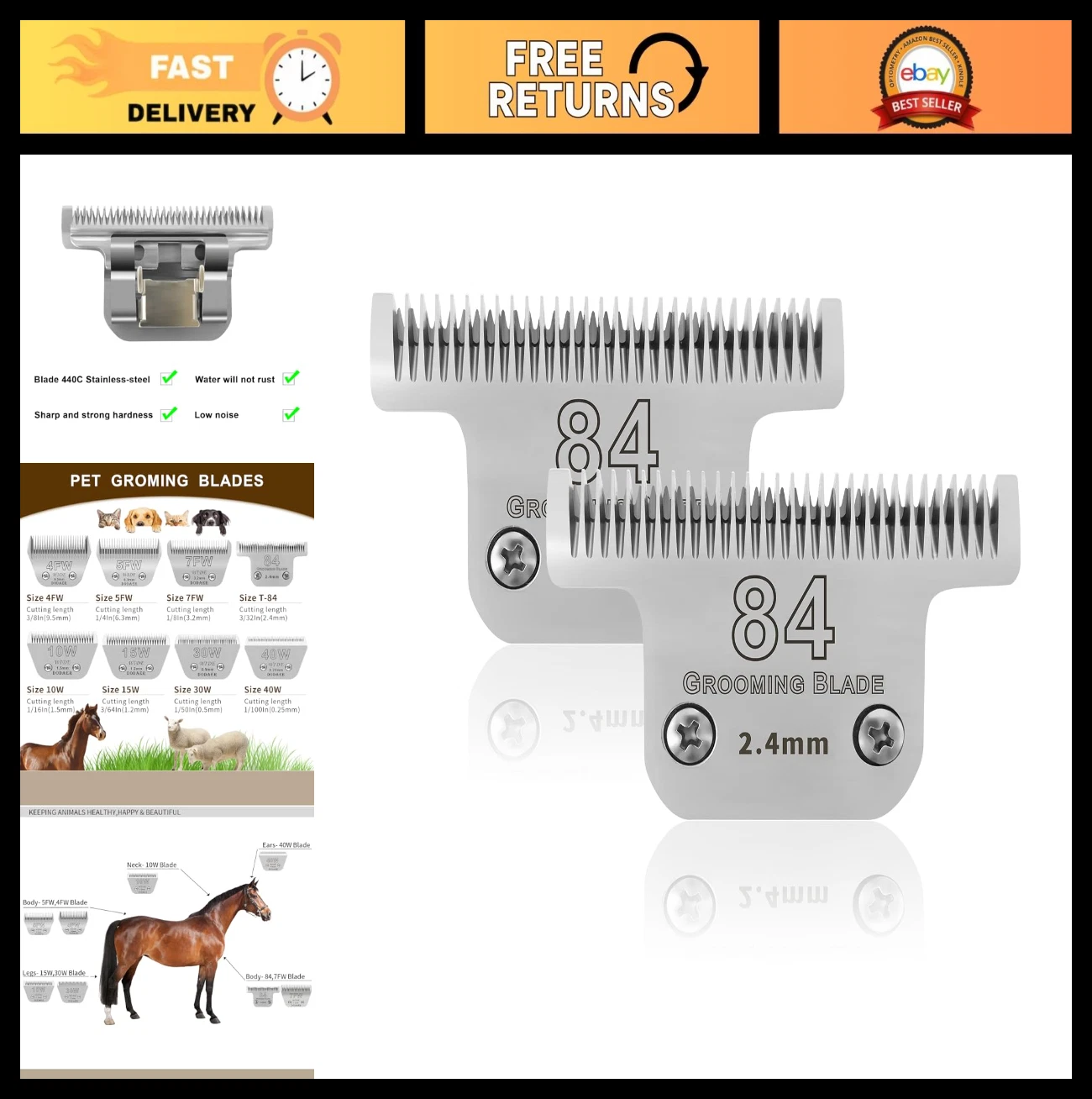 2 Pack Detachable Pet Dog Grooming Blades, Stainless Steel, Compatible with A5/K