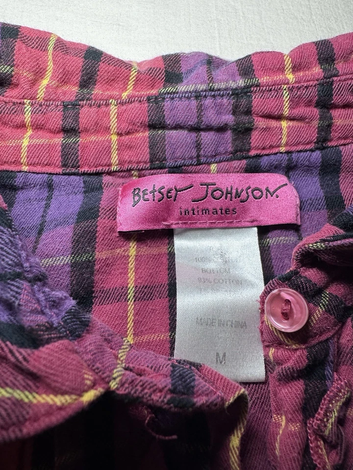 Betsey Johnson Intimates Women Purple Pink Plaid Flannel Night Sleep Shirt - Med - Image 3 of 4